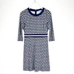 Draper James Honeycomb elbow sleeve blue and white pointe dress S